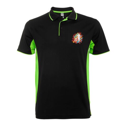 Montmelo short sleeve unisex sports polo Standard | Solid black-Lime | XL | No Branding | not available | not available | not available