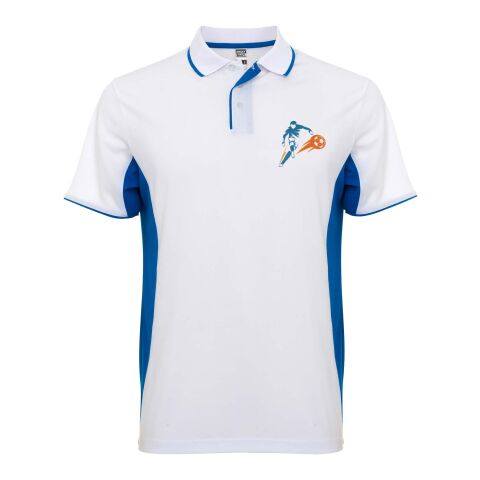 Montmelo short sleeve unisex sports polo Standard | White-Royal blue | L | No Branding | not available | not available | not available