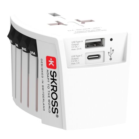 SKROSS World Travel Adapter MUV 2-pole with USB A and C white | No Branding | not available | not available