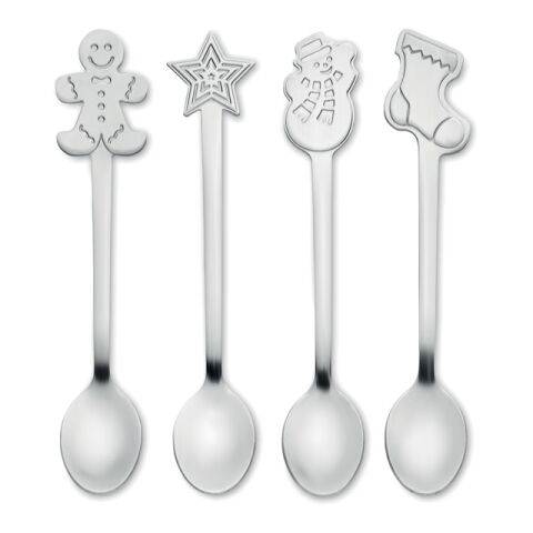 Set of 4 Christmas tea spoon matt silver | Without Branding | not available | not available