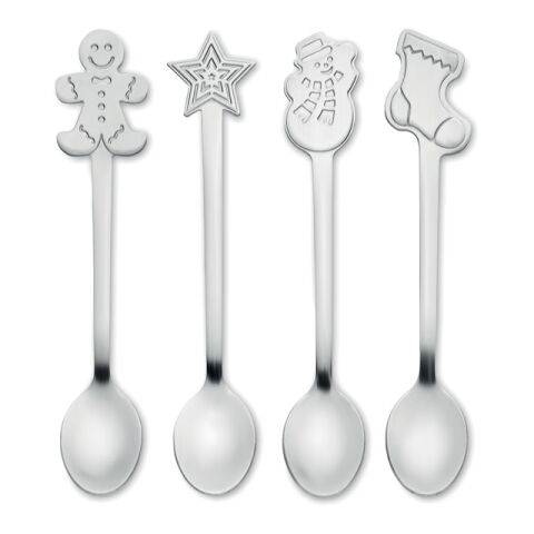 Set of 4 Christmas tea spoon matt silver | No Branding | not available | not available