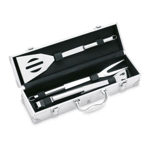 3 BBQ tools in aluminium case silver | Without Branding | not available | not available