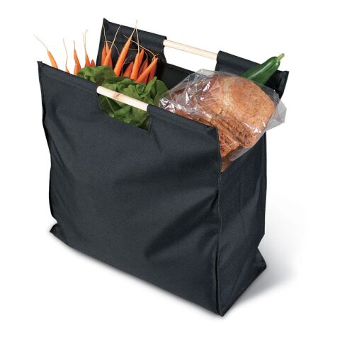 600D Polyester shopping bag with wooden handles black | Without Branding | not available | not available | not available