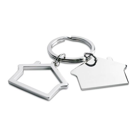 Metal key ring house shape shiny silver | Without Branding | not available | not available