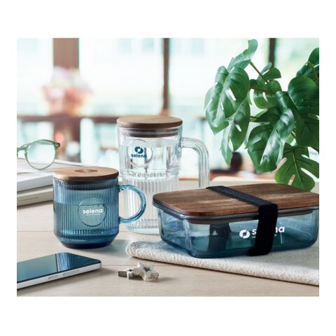 Ribbed glass mug 300ml transparent/blue | No Branding | not available | not available