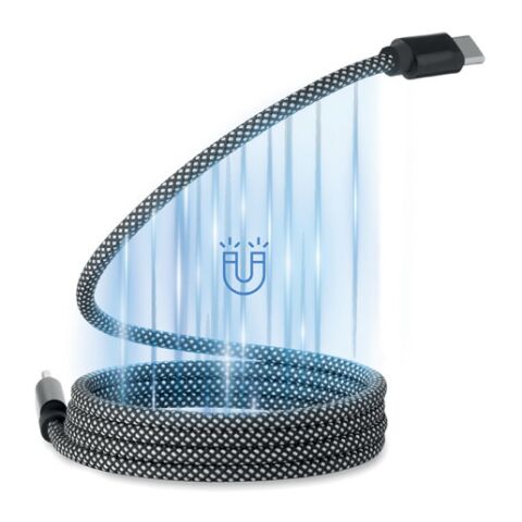 Braided magnetic cable in RPET white/black | No Branding | not available | not available