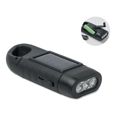 Solar torch with dynamo crank black