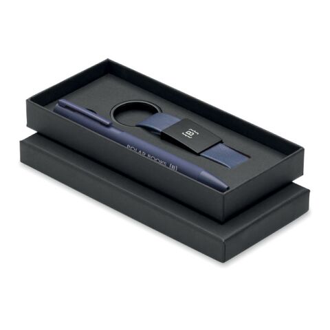 Ball pen &amp; PU Keyring set blue