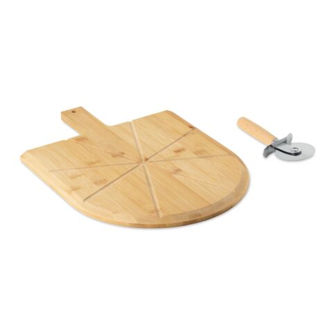 Bamboo pizza board &amp; cutter wood