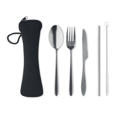Cutlery stainless steel set &amp; black pouch black | Without Branding | not available | not available | not available