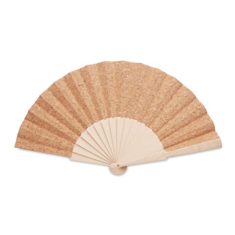 Wood hand fan with cork fabric