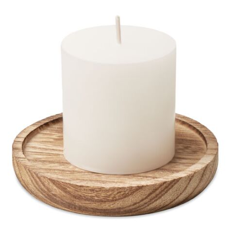 Candle on round wooden base