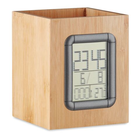 Bamboo penholder and LCD clock wood | Without Branding | not available | not available