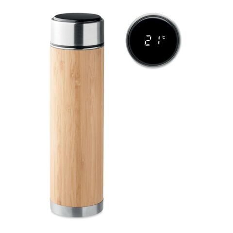 Double wall flask 480 ml with touch thermometer wood | Without Branding | not available | not available | not available