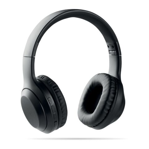 Black wireless headphones &amp; drawstring pouch