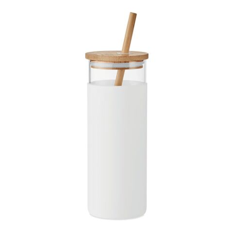 Glass tumbler 450ml bamboo lid white | No Branding | not available | not available | not available