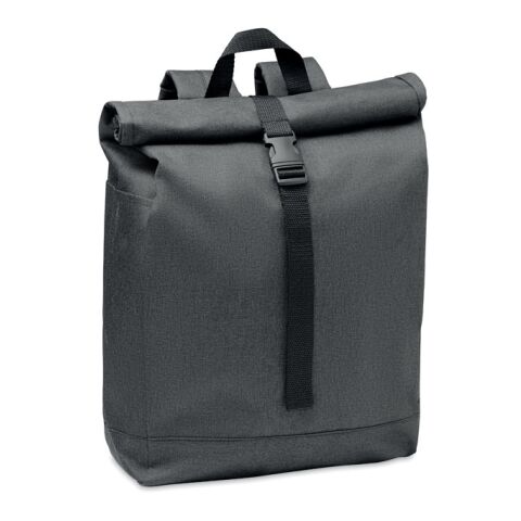 600D RPET 2 tone backpack with roll top closure black | Without Branding | not available | not available | not available