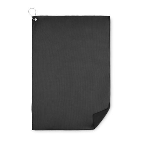 RPET golf towel with hook clip black | Without Branding | not available | not available | not available