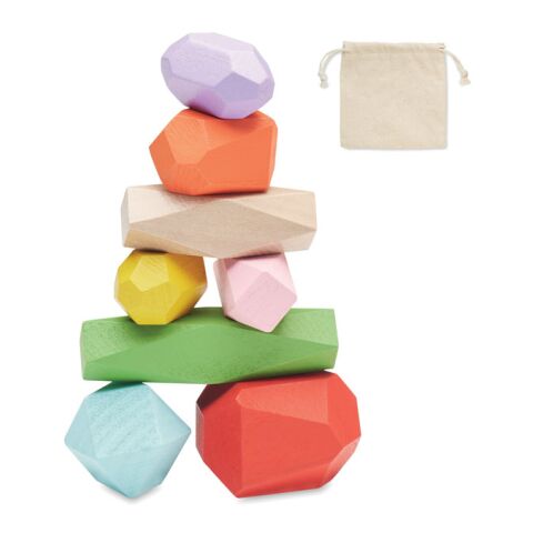 8 stacking wood rocks in pouch