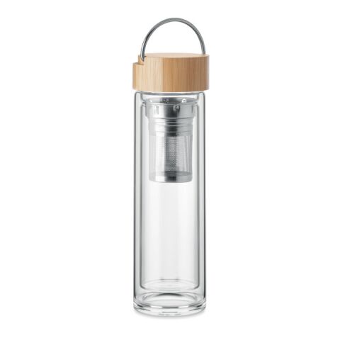 Double wall glass bottle 400ml with tea infuser 