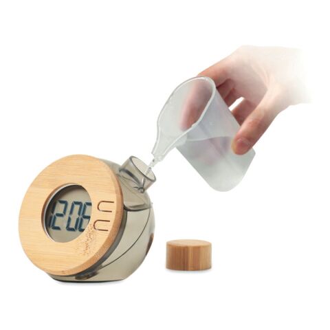 Water powered bamboo LCD clock transparent grey | Without Branding | not available | not available | not available