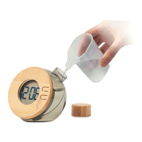 Water powered bamboo LCD clock transparent/grey | Without Branding | not available | not available | not available