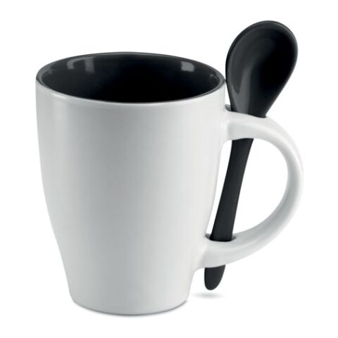 Bicolour mug with spoon 250 ml black | Without Branding | not available | not available