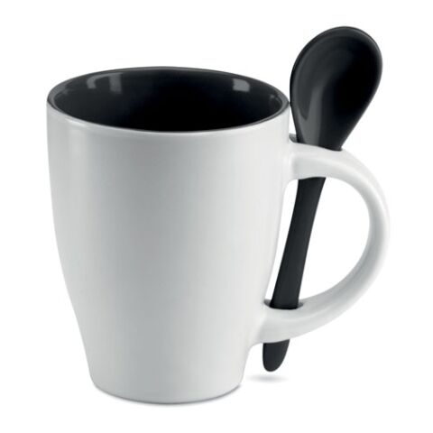 Bicolour mug with spoon 250 ml black | Without Branding | not available | not available