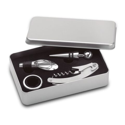Wine set in tin box matt silver | Without Branding | not available | not available
