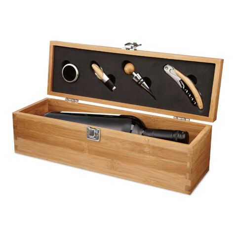 Wine set in bamboo gift box wood | Without Branding | not available | not available | not available