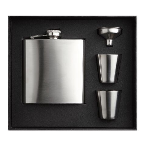 Slim hip flask w 2 cups set matt silver | Without Branding | not available | not available | not available