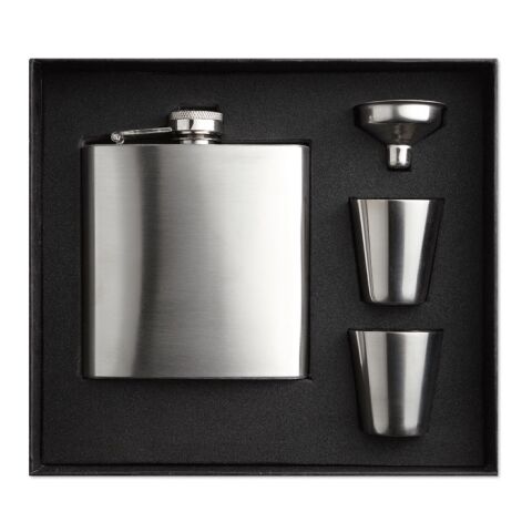 Slim hip flask w 2 cups set matt silver | Without Branding | not available | not available | not available