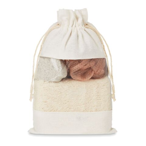 Bath set in cotton pouch beige | Without Branding | not available | not available | not available