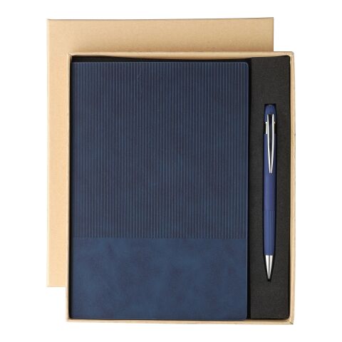 Recycled PU notebook (A5) and ballpen set Tarek blue | No Branding | not available | not available