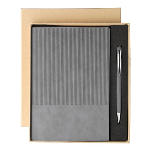 Recycled PU notebook (A5) and ballpen set Tarek grey | No Branding | not available | not available