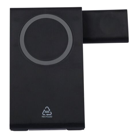 Recycled ABS 3-in-1 magnetic wireless charger Valerio black | No Branding