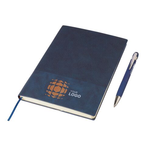 Recycled PU notebook (A5) and ballpen set Tarek grey