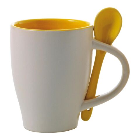 Ceramic mug with spoon Eduardo yellow | No Branding | not available | not available