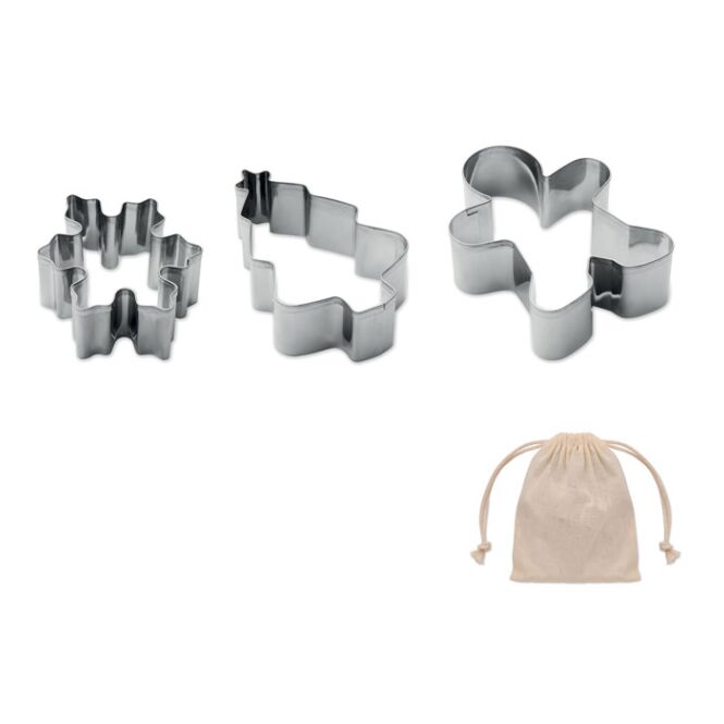 Promotional Product Cookie Cutter Set โ beige โ with custom logo print 3-piece stainless steel kit winter event merchandise