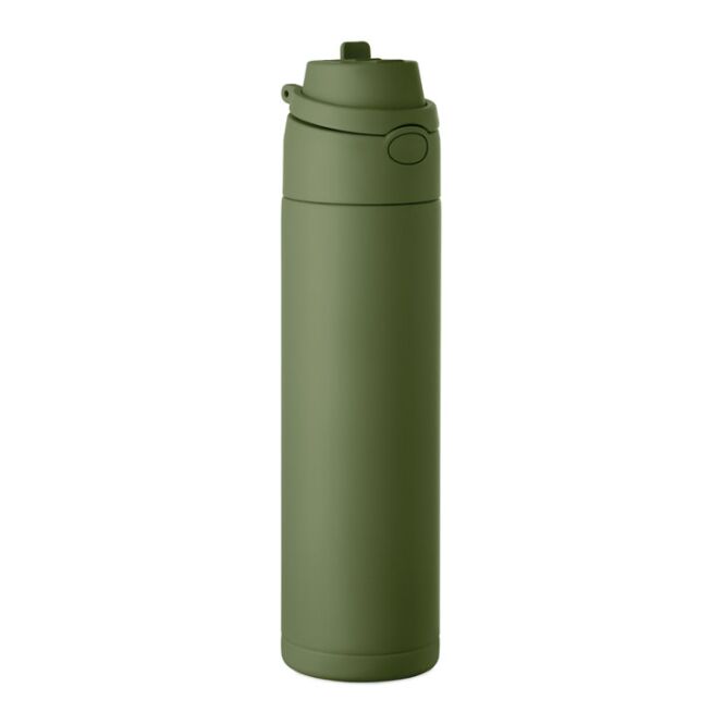 Corporate Gift Stainless Steel Bottle โ dark green โ with laser engraving 650ml recycled leak-free lid custom water bottle