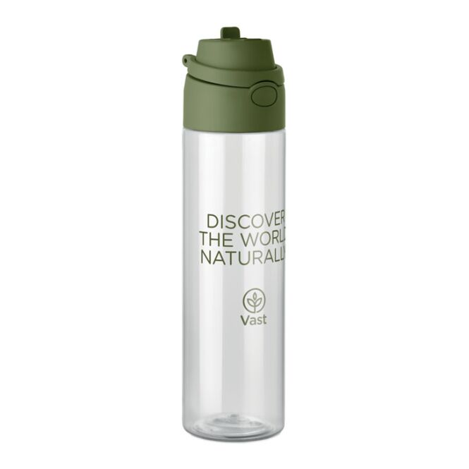 Corporate Gift Sports Bottle Promotional RPET โ dark green โ with custom logo print 700ml leak-proof lid rPET eco-friendly