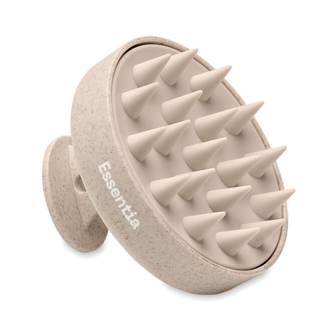 Promotional Product Scalp Massage Brush – beige – with custom logo print silicone bristles and pp handle custom fitness gear