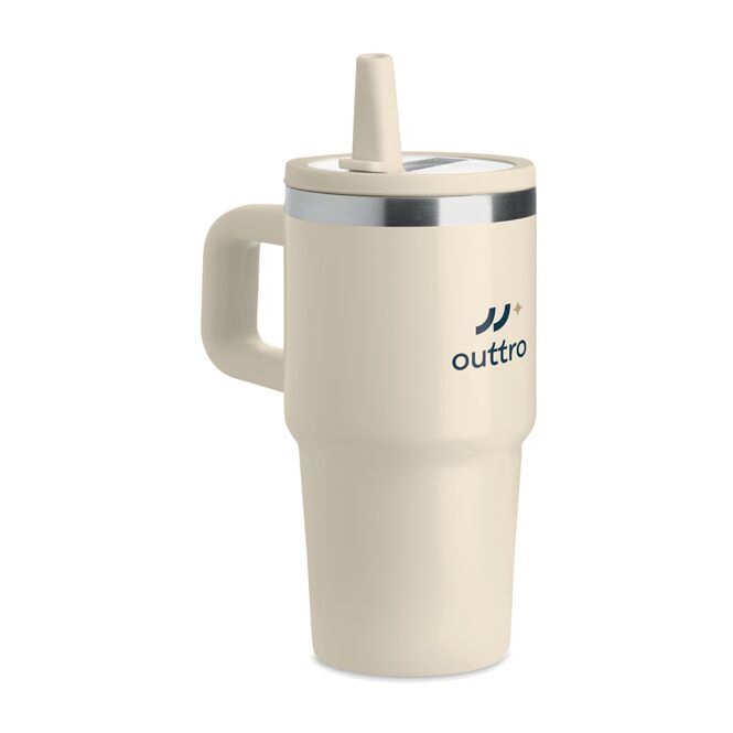 Promotional Thermal Mug – beige – with custom logo print 500ml vacuum insulated recycled stainless steel branded mug for events
