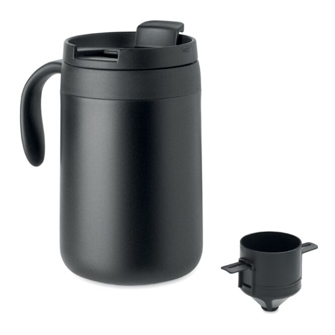 Branded Merchandise Coffee Filter Mug – black – with custom logo print 450ml double wall stainless steel for corporate events