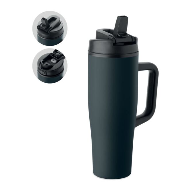 Corporate Gift Thermal Mug 900ml – navy blue – with custom logo print, double-walled, leak-proof lid, branded mug for office events