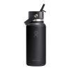 Hydro Flask Wide Mouth 946 ml insulated stainless steel water bottle with straw cap White