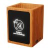SCX.design O12 wooden light-up logo pencil holder with dual USB output Brown | Light Up Logo | front | 40 mm x 35 mm