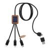 SCX.design C38 3-in-1 rPET light-up logo charging cable with squared wooden casing Blue-Wood | not available | No Branding | not available | not available