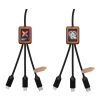 SCX.design C38 3-in-1 rPET light-up logo charging cable with squared wooden casing Solid black-Wood | not available | No Branding | not available | not available