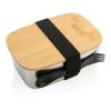 Stainless steel lunchbox with bamboo lid and spork silver | No Branding | not available | not available